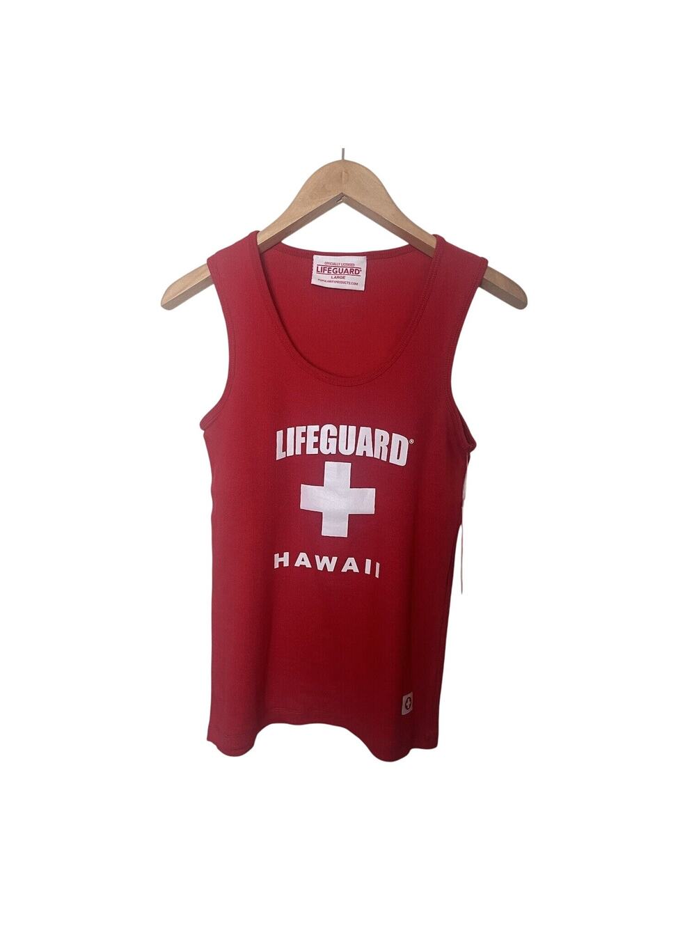 NWT Lifeguard Hawaii Red graphic Women's Sz Large Ribbed Tank Top Official